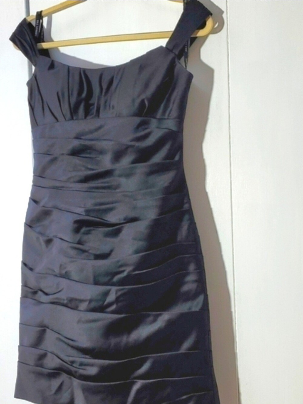 Bill Levkoff| Womens Black Satin Ruched Pleated LBD Mini Dress Chic Elegant Sz.6